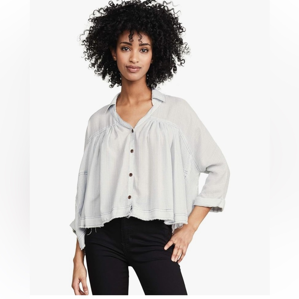 Free People Blue Picnic Plaid Top